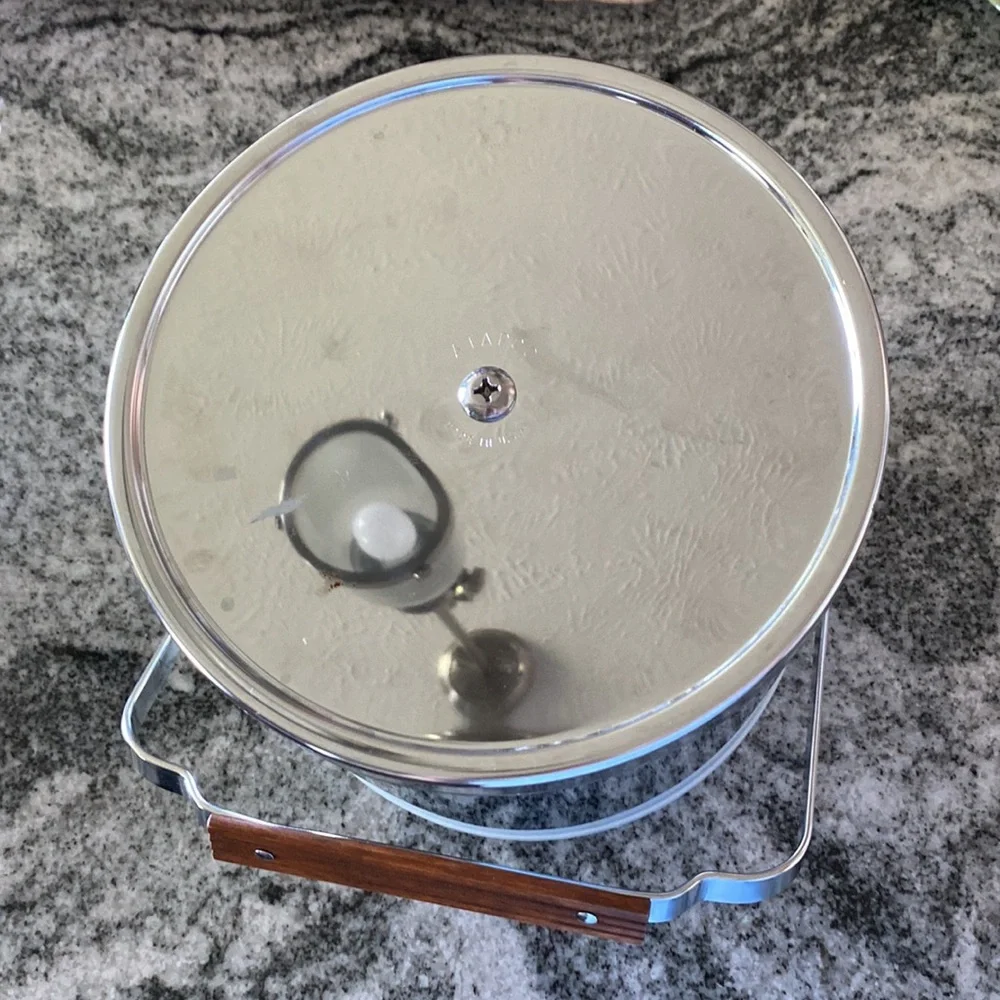 ATAPCO Mid-Century Modern Stainless Ice Bucket with Wood Accents!